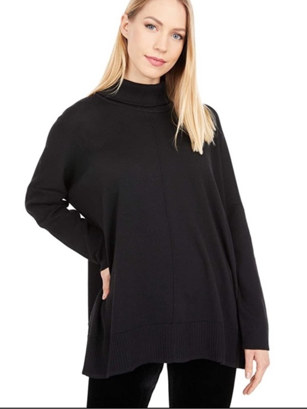 Lilla P Black Oversized Turtleneck Sweater Medium Large